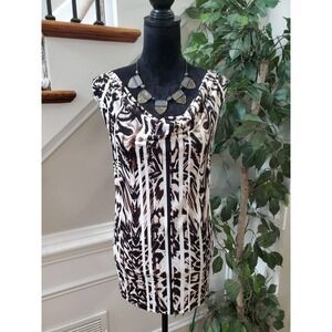 Calvin Klein Womens Brown Beige Animal Print Polyester Cowl Neck Top Blouse 3X